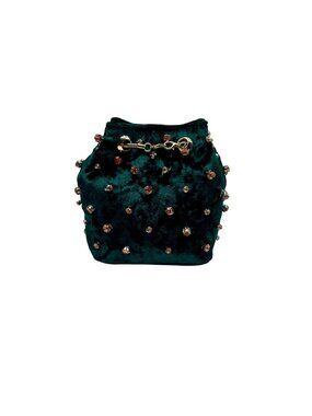 Madison West Green Velvet Party Bucket Bag